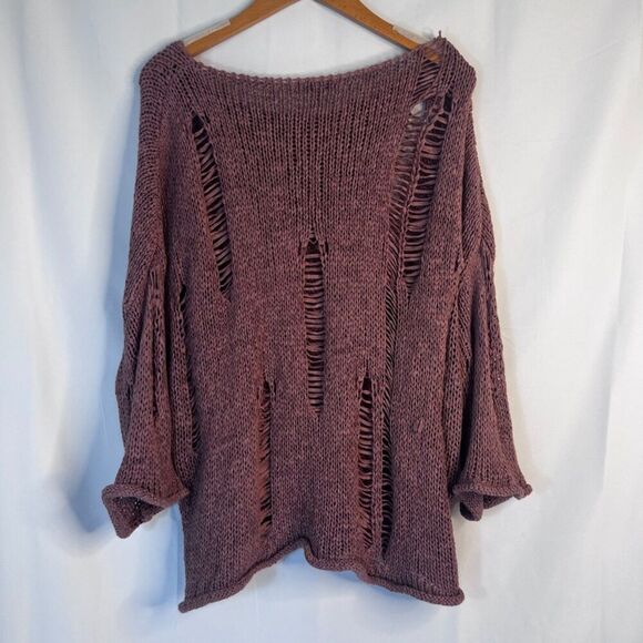 She & Sky Mauve Pink Oversized Destructed Distressed Knit Boho Sweater One Size‎ - Picture 2 of 8